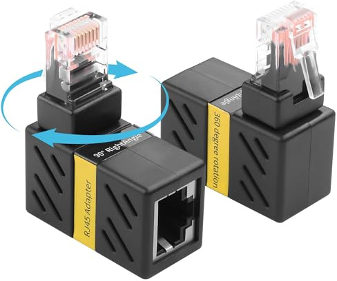 YACSEJAO 2 Stück 360° schwenkbare Ethernet Adapter, 90 Grad rechtwinklige Netzwerk Cat5/Cat6 Verlängerungsadapter, Gigabit RJ45 Stecker auf Buchsenstecker