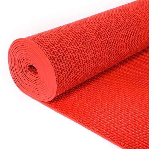DFENG Drainagematte Bodenmatte 500 x 90 cm PVC Drainage Duschmatte Antirutschmatte 5.5mm Dicke Saunaläufer Pool Matte rutschfest Kommerzielle Matte für Nasszonen, Badezimmer, Schwimmbad, Küche, rot