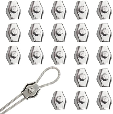 Hsrag 20 Pcs M3 Wire Rope Clamps - Single Bolt Cable Clamps, Stainless Steel Wire Clips for Rope Rigging & Fence Hardware