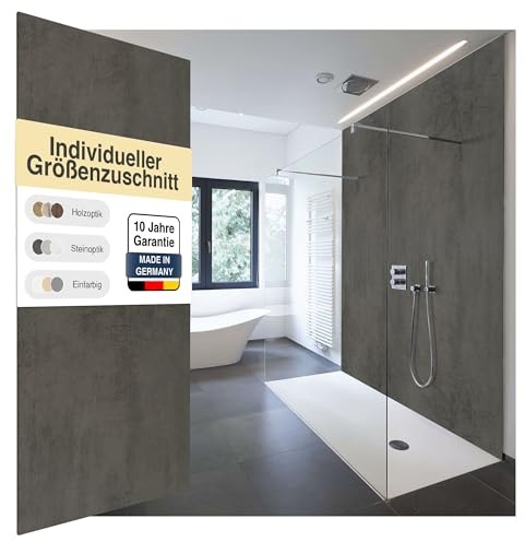 WALLando Premium Duschrückwand, individueller Größenzuschnit | Einfach zu montierende Wandverkleidung für Dusche & Bad – Hochwertige PVC-Duschwand, einfarbig & seidenmatt – Beton dunkel