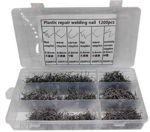 Soldadores Máquina de reparación de plástico (3000/1200/600 piezas), grapadora caliente para soldar parachoques, kit de grapas para soldar parachoques. Soldador de plástico(Boxed 1200Pcs)
