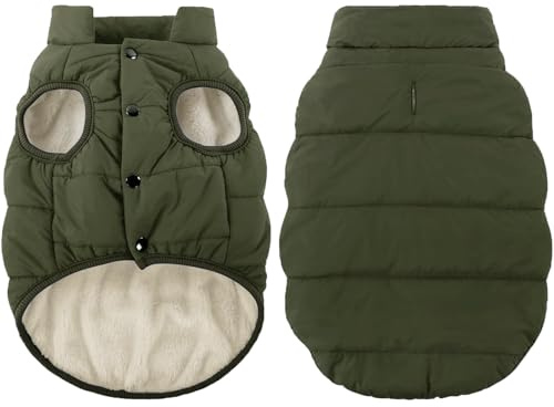 ASENKU Hunde-Wintermantel – Wasserdichte, winddichte Hundejacke, warme, schneefeste Hundepufferweste für kaltes Wetter, leichte Schneemäntel für kleine, mittelgroße und große Hunde (Armeegrün, Größe