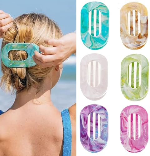Haarklammern für Damen,New Hair Clips, Französisches Haarspangen Damen, Flach Sicherer Halt Innenzähne Haar Krallen,Starker Halt Seitliche Haarklammern (6PCS-A)