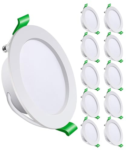 Yiahin LED Einbaustrahler 230V Ultra Flach 28mm 9W 800LM Kaltweiß 6000K LED Spots 230V Lochmaß Ø 115-135mm Runde Downlights Deckenspots für Küche Wohnzimmer, 10er Set