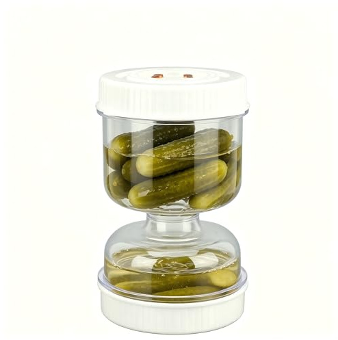 Respicefinem Gurkenglas zum Umdrehen 25oz Glas Einlegeglas mit Faltbare Gabel Auslaufsicherer luftdichter Saftabscheider Nassen und Trockenen Fermentierglas für Gewürzgurken Olive Kimchi Jalapenos