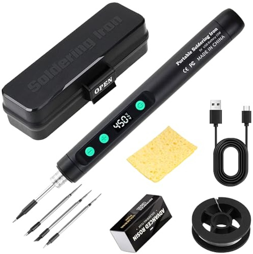 Type-C Soldering Iron Kit,Portable Cordless Soldering Iron with LED Display,Adjustable Temperature 180℃-420℃ and 3 Tips for Electronics Repair,DIY Projects & Jewelry Making,Rechargeable Welding Tools
