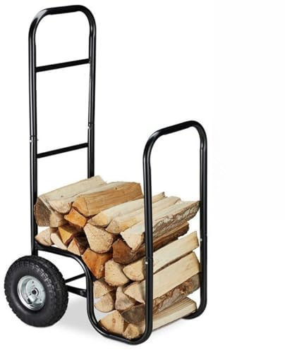 Chariot de transport de bois de chauffage avec roues pneumatiques en caoutchouc, porte-bûches d’une capacité de 250 lb sur roues, chariot en acier pour le transport du foyer, bois de foyer