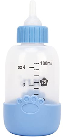 RIZGHWOY 100ml Pet Feeding Bottle Kit with Footprint Pattern, Includes Teats and Brush, Safe Silicone Material, Suitable for Hamsters, Squirrels and Rabbits (Blue)