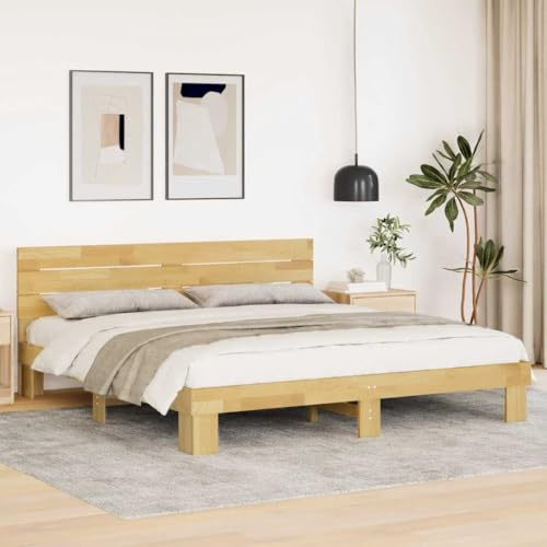 QJBSAVVA Massivholzbett 180x200 cm aus Eiche mit Kopfteil und Lattenrost 206x183x79 cm Modernes Doppelbett ohne Matratze für Schlafzimmer Wohnung Jugendzimmer