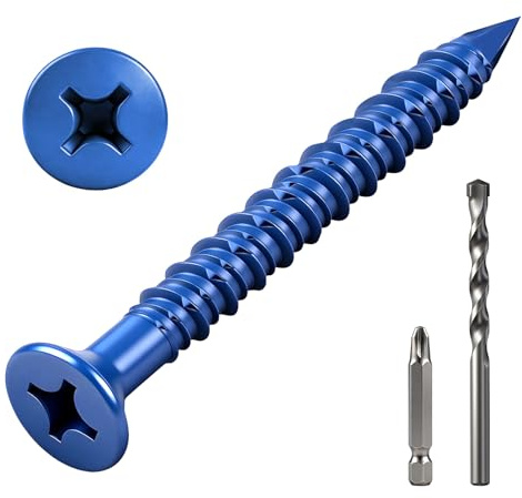 ddckj 128Pcs M5.5 x 32mm Concrete Screws Blue Flat Head Masonry Screws for Brick Wall Cement Block Wood Installation Masonry with Screwdriver Bit and Drill Bit