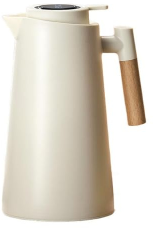 Cafetière isotherme en verre à double paroi avec couvercle en polypropylène et poignée semblable au bois, garde les boissons chaudes ou froides pendant 24 heures, compatible avec une utilisation à