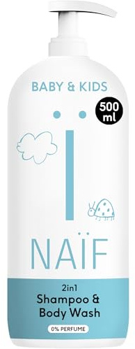 Naïf Champú y Gel de Ducha 2 en 1 para Bebés y Niños 0% Perfume – Limpieza suave sin lágrimas, sin SLES ni microplásticos, ingredientes naturales, dermatológicamente probado – 500 ml