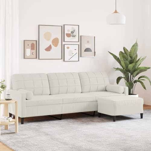 Yisssmeng Dreisitzer Samtsofa mit Hocker 226x77x80 cm Creme Modernes Recamiere Ecksofa Schlafsofa Optik für Wohnzimmer Schlafzimmer Büro