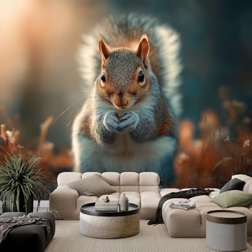 Fotomurales 3D Ardilla animal 400x280 cm Papel Pintado Fotográfico, Decoración De la Pared Murales para Salón, Dormitorio, Habitación para Niños, Pared de TV