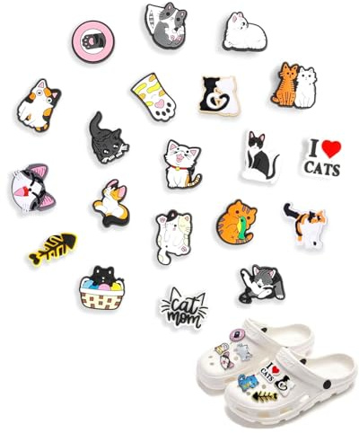 CULEB 20 Piezas Shoe Charms Zapatos Adornos PVC para Crocs,Forma de Pata Gato Dibujos Animados,Decoración de Zapatos Tipo Zueco para Niños Adultos DIY Regalo,Regalos Fiesta Cumpleaños