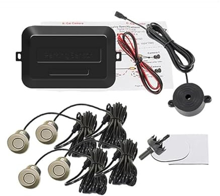 Macchina Sensori Kit Parcheggio Auto 4 Sensori Cicalino 22 Mm Radar Retromarcia Indicatore Avviso Sonoro Sonda Retromarcia Posteriore 12 V(Champagne Gold)