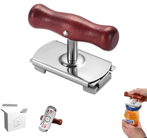 [Verbessertes Modell] Extra dicker manueller Flaschenöffner aus Edelstahl – Verstellbarer Schraubglasöffner mit Massivholzgriff und rutschfestem Silikongriff – Entwickelt für Senioren (Dosenöffner x1)