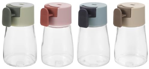 Generico Set 4 Pezzi Bottiglie per Spezie in Vetro Dosatore Quantitativo per Cucina, Contenitori per Condimenti Pratici per Mantenere la Cucina Ordinata