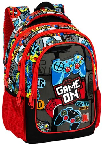 Mochila Escolar Niño Primaria Ergonómica - Diseño Videojuegos Gamer Squad - 43x33x20 cm (6-10 Años) - Gran Capacidad Adaptable a Carro con Compartimento Portátil