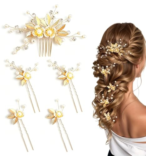 Set di 5 accessori per capelli da sposa, pettine per capelli da sposa con fiore di perla