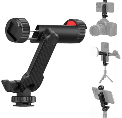 Kaelosyn 1 pcs Phone Tripod Mount, Universal Smartphone Holder with 2 Cold Shoe Mount Adapter and 1/4 Standard Screw Thread, 360°Rotation & 180°Tilt Phone Clamp for Photography