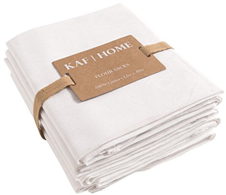 KAF Home Flour Sack Kitchen Towels, White, Set of 4, 100% Cotton