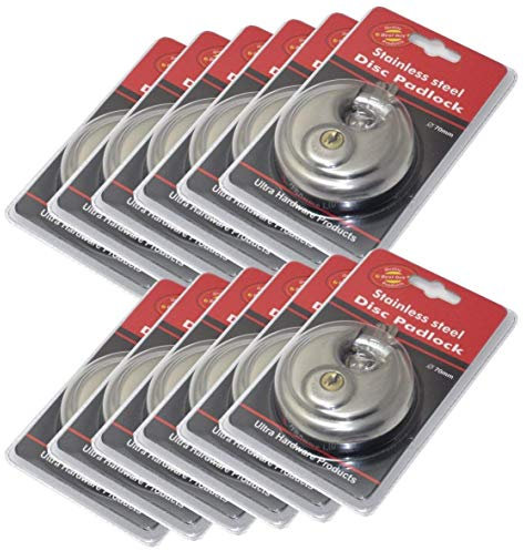12 Pack Round Padlock with Shielded Shackle, 2-3/4-Inch, Stainless Steel Steel Armor for Trailer Storage Truck Wholesale Bulk Lot