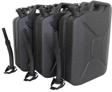 TRUTZHOLM 3x Kraftstoffkanister Metall Benzinkanister 20 Liter - Schwarz - UN-Zulassung, inkl. Ausgießer & Halterungen