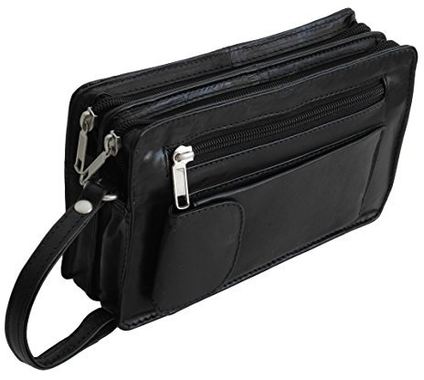 Bag Street Leder - Exquisite Leder Herren Handgelenktasche, Herrentasche, Handtasche, Handgepäck-Tasche (Schwarz - Doppelkammer) - präsentiert von ZMOKA®