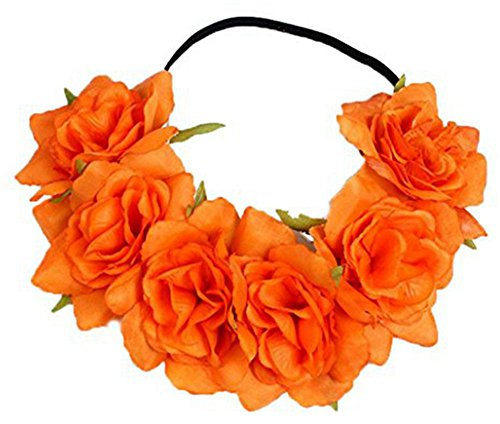 NFH03 Haarband mit Blume, Kranz, elastisch, Blumen-Haarband, Kopfbedeckung, Zubehör, Orange/Abendrot im Zickzackmuster (Sunset Chevron), Einheitsgröße
