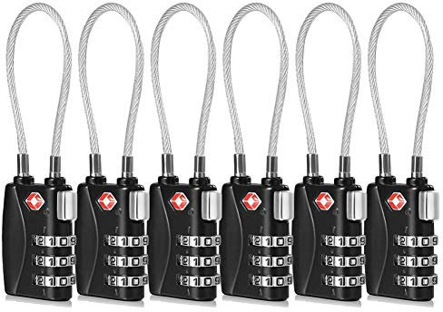 CFMOUR TSA Locks - 1, 2, 3, 4, 5, 6 Pack 3-Dial Security Cable Travel Combination Padlock for Suitcase Luggage Case Bag Code Lock - Black (Pack of 6)