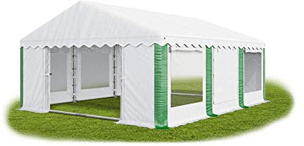 Das Company Partyzelt 4x6m Lagerzelt Universalzelt Pavillon mit Moskitonetz weiß-grün Pavillon Zelt 240g/m² PE Plane wasserdicht Gartenzelt Summer IPEM