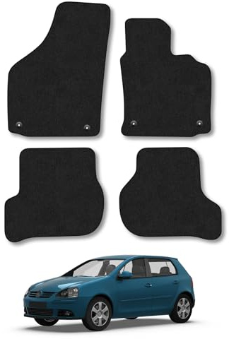 VW Golf Mk5 (2007-2008) [Round Clip] Car Mats Accessories Tailored Fit Carpet Floor Mats Non Slip Black Trim Full Coverage Compatible Accessory Front Rear Set Anti Slip Granulated Backing Clips