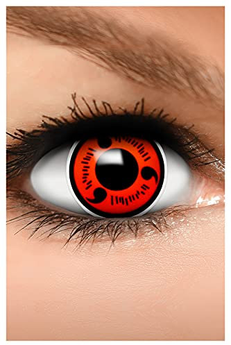 FUNZERA Farbige Sharingan Kontaktlinsen Halloween Rot ANIME, 2 Stück (1 Paar), Ohne Sehstärke, leicht einzusetzende rote Linsen, 2 x farbige Kontaktlinse für Cosplay, Karneval, Fasching, Anime