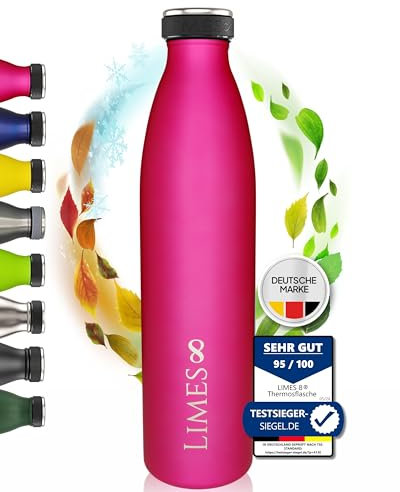 Limes 8 Thermosflasche Edelstahl 1L [HEIß & KALT] – 5-fach vakuumisolierte Trinkflasche – Auslaufsichere & kohlensäuregeeignete Isolierflasche für Alltag, Sport & Outdoor (12h warm, 24h kalt)