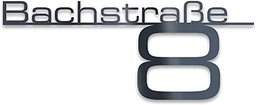 Metzler Hausnummer Anthrazit, individueller Schriftzug Edelstahl, Hausnummernschild, Straßenschild, Wunschstraßenname und Hausnummer, RAL7016, Rostfrei & Wetterfest, Made in Germany, Länge: 380 mm