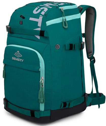 SEMSTY Ski Boot Bag, 55L Waterproof Ski and Snowboard Boots Travel Backpack for Skis, Snowboard, Ski Helmet, Goggles, Gloves & Accessories (Lake Blue)
