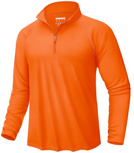KEFITEVD UV Longsleeve Herren Surf Tshirt mit Stehkragen Atmungsaktiv Dünn Trainingsshirt Schnell Trocken MTB Shirt Stretch Leicht Sportoberteil Leuchtendes-Orange XXL