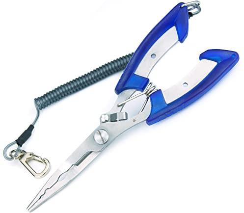 Caija-H Long Nose Fishing Pliers Stainless Steel Fish Hook Pliers with Lanyard for Freshwater Saltwater-Fly/Ice fishing Tools, Fishing Forceps Pike Pliers Fishing Gear Accessories