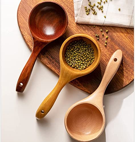 Utensilio de cucharas de madera, vajilla de cucharón de madera Cuchara de madera grande for sopas y corresponde Cuchara de madera KE de mango largo de madera hermosa Cuchara de árbol gruesa y creativa
