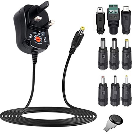 EasyULT 12w 3-12v Power Supply Universal Adapter, Universal AC/DC Power Supply 12W Adapter with 9 Tips Adapter Tips for 3V-12V Household Electronic Devices, LED Strip, Camera TV-Box Speaker Routes