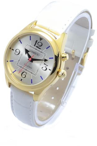 SHMIOU XM-FR-230401 - Orologio parlante francese per ciechi per anziani ipovedenti, bianco, Cinghia