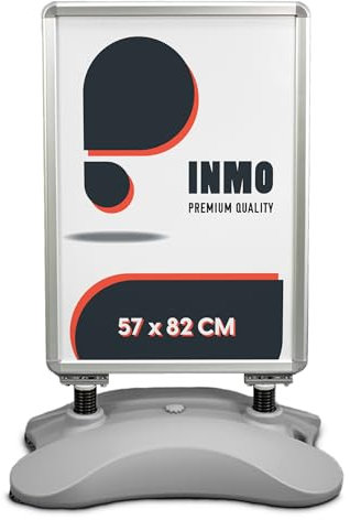 INMO Kundenstopper A1 Plakatständer silber, Werbetafel ink. Tank. Idealer Kundenstopper für innen und außen. Mobil dank Rollen ink. zwei Schutzfolien. Werbeständer, Werbeschild.