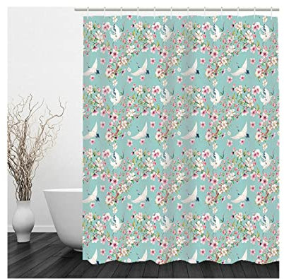 Whoiy Bad Vorhang Pink, Shower Curtain Anti Mold 150X200cm Polyester Duschvorhänge Weiße Kranichblumen Grün für Badezimmer Badewanne
