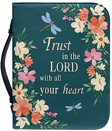 Kuiaobaty Lord Quotes Print Bibelhülle mit Griff, Blumen Libelle Kunstleder Buchhülle mit Reißverschluss, kleines Lager 4 Größen