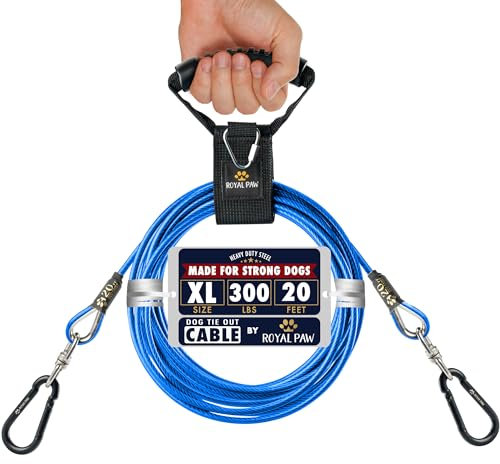 ROYAL PAW Cable de amarre para perros (hasta 300 libras) - Utiliza amarres y estacas para perros para exteriores - La mejor correa resistente para perros grandes (20 pies, azul cobalto)