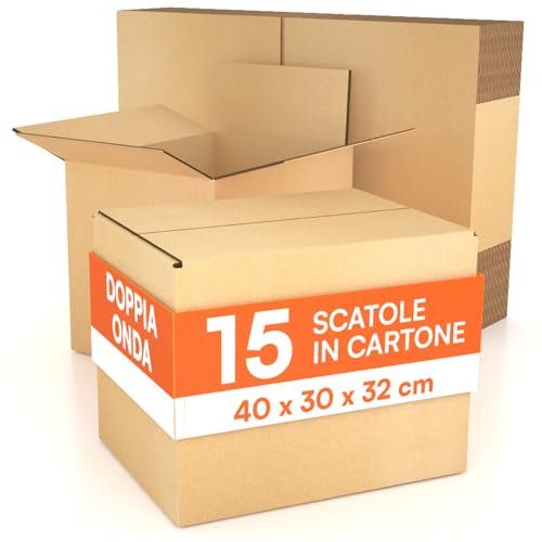 15 Scatole di Cartone 40x30x32 cm Eurocali per Trasloco Spedizioni E-Commerce Imballaggio - Scatoloni in Microtriplo a Doppia Onda Made in Italy Rettangolari Multiuso Super Resistenti - Colore Avana