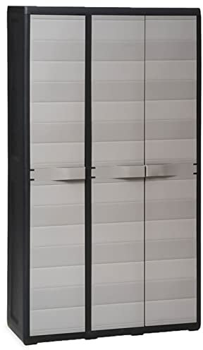 SECOLI Gartenschrank für den außenbereich Balkonschrank Gartenschrank Kunststoff besenschrank Spindschrank Außenschrank Haushaltsschrank mehrzweckschrank-Schwarz und Grau-97 x 38 x 171 cm