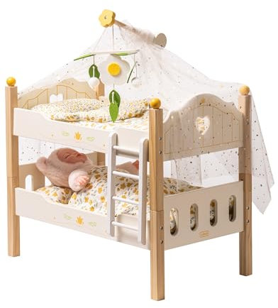 ROBUD Baby Doll Bed Bunk Cot, Wooden Doll Accessories for 18 Inch Dolls Bed Cots Crib Stackable & Removable, Gifts Toys for Toddlers 1 2 3 Year Old