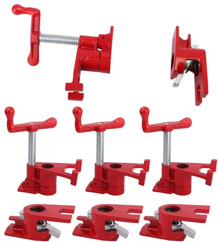GENHAKON 4 Pack 3/4 Wood Gluing Pipe Clamps, Heavy Duty Cast Iron, Quick Release, Ergonomic Grip, Red, by GENHAKON
